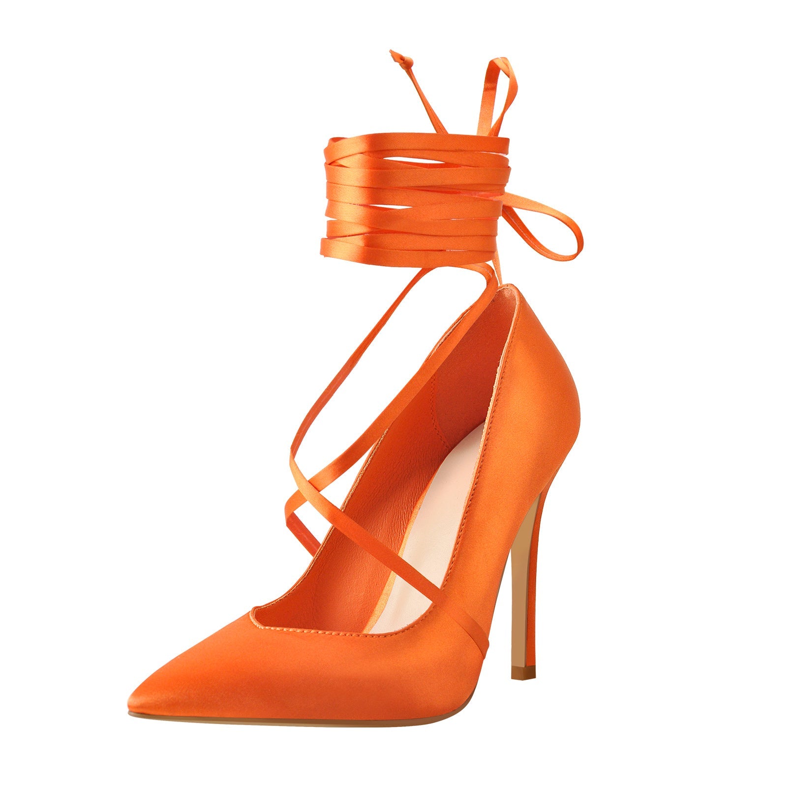 Orange Satin Strap High Heels Stiletto Pumps - Onlymaker