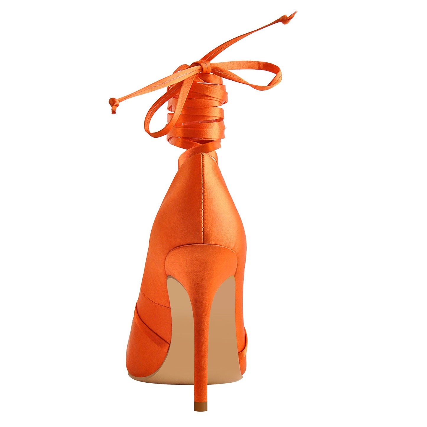 Orange Satin Strap High Heels Stiletto Pumps - Onlymaker