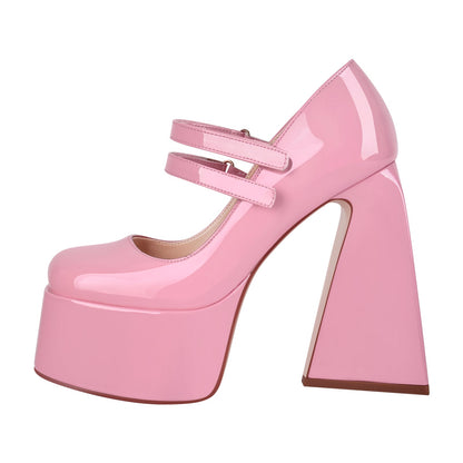 Square Toe Chunky Heel Platform Mary Jane Pumps Sandals - Onlymaker