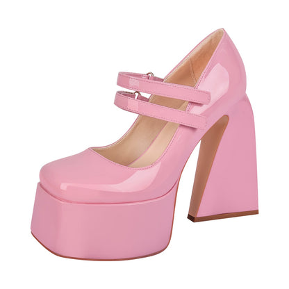 Square Toe Chunky Heel Platform Mary Jane Pumps Sandals - Onlymaker