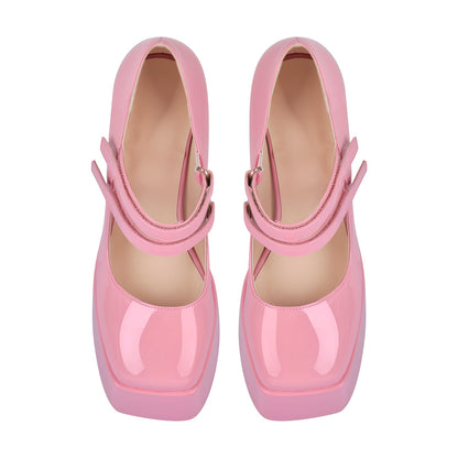 Square Toe Chunky Heel Platform Mary Jane Pumps Sandals - Onlymaker