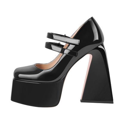 Square Toe Chunky Heel Platform Mary Jane Pumps Sandals - Onlymaker