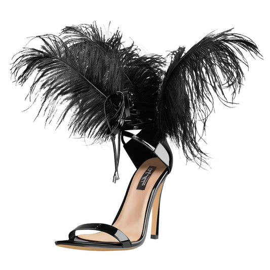 Open Toe Feather Back Lace Up Stiletto Heel Sandals - Onlymaker