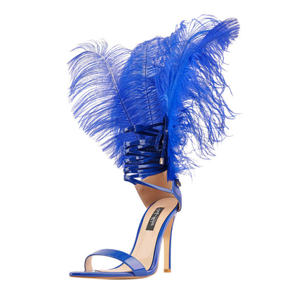 Open Toe Feather Back Lace Up Stiletto Heel Sandals - Onlymaker
