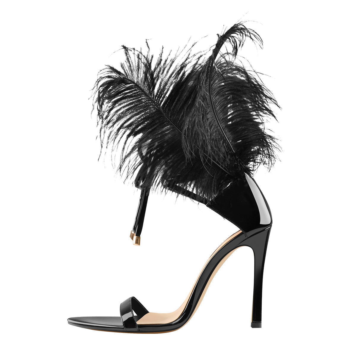Open Toe Feather Back Lace Up Stiletto Heel Sandals - Onlymaker