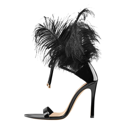 Open Toe Feather Back Lace Up Stiletto Heel Sandals - Onlymaker
