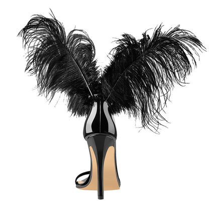 Open Toe Feather Back Lace Up Stiletto Heel Sandals - Onlymaker