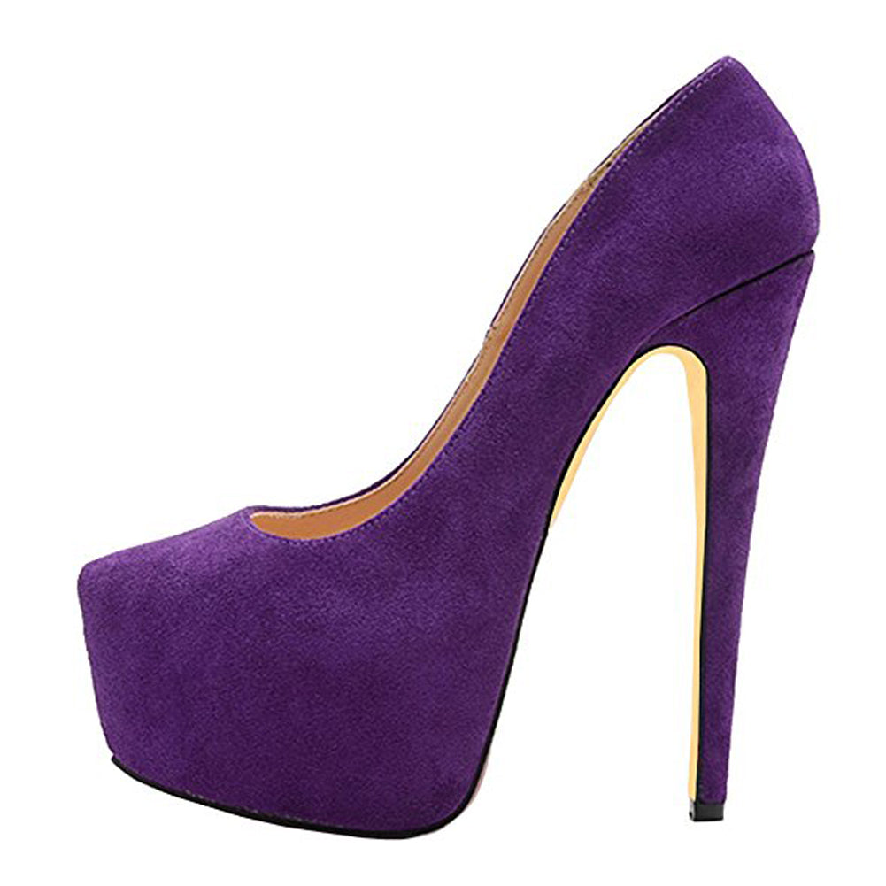 Purple Classic Platform Round Toe Pumps Chunky Heels - Onlymaker