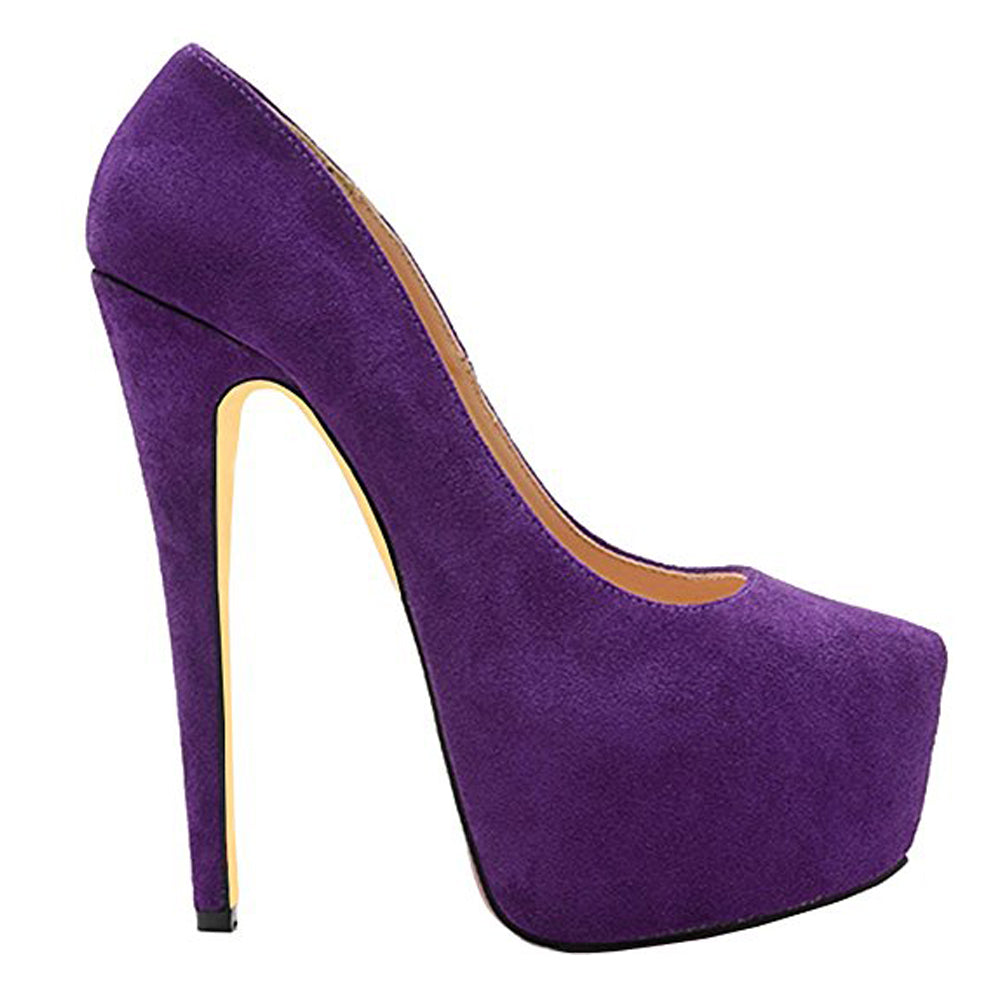 Purple Classic Platform Round Toe Pumps Chunky Heels - Onlymaker