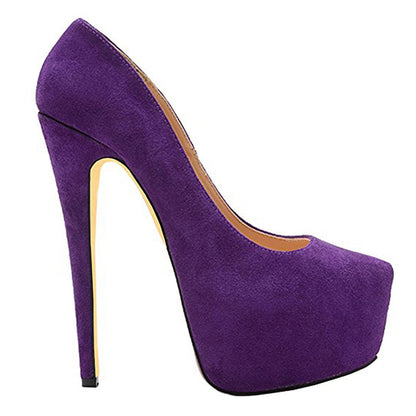 Purple Classic Platform Round Toe Pumps Chunky Heels - Onlymaker