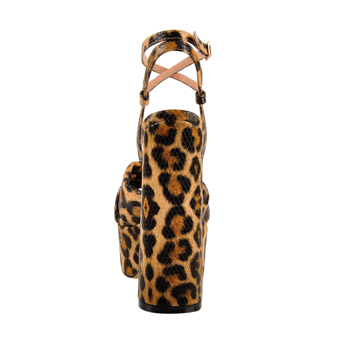 Platform Open Toe Leopard Print Ankle Strap Block Chunky Sandals - Onlymaker