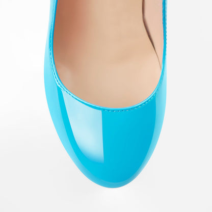 Platform Round Toe High Heel Slip-On Blue Pumps - Onlymaker