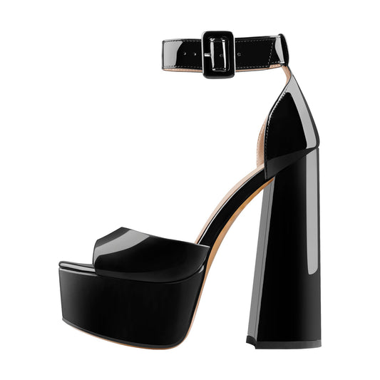 Platform Open Toe Ankle Strap Chunky Heel Sandals - Onlymaker