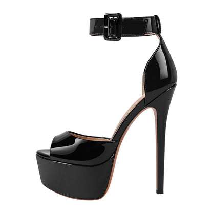 Peep Toe Platform Ankle Straps High Heel Sandals - Onlymaker