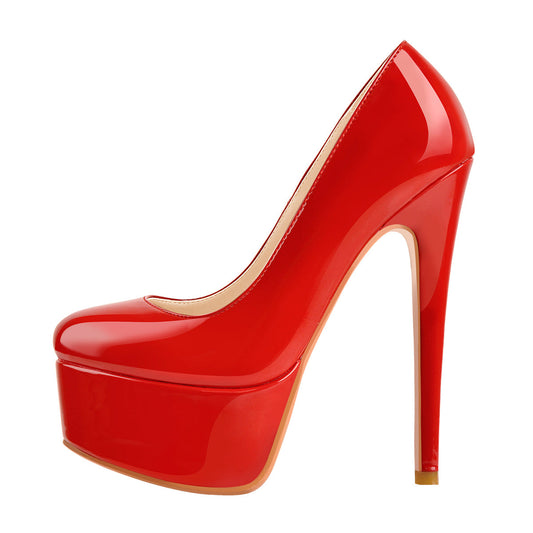 Patent Leather Rounde Toe Platform Red Stiletto High Heels Pumps - Onlymaker