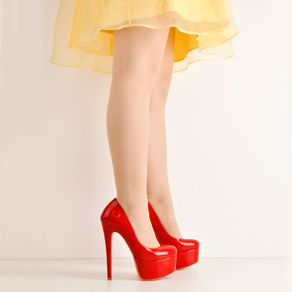 Patent Leather Rounde Toe Platform Red Stiletto High Heels Pumps - Onlymaker