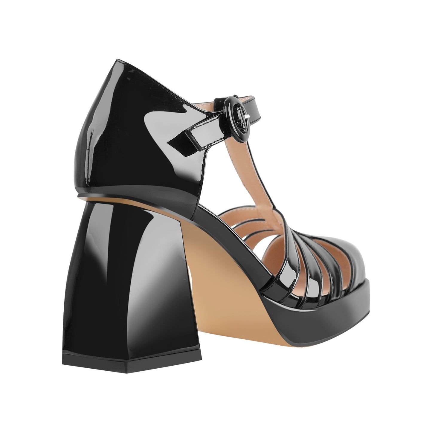 Square Patent Black Chunky Heels Pumps - Onlymaker