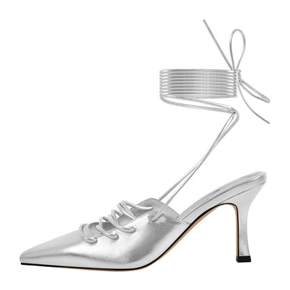Lace up Pointed Toe Stiletto Pumps - Onlymaker