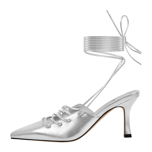 Lace up Pointed Toe Stiletto Pumps - Onlymaker