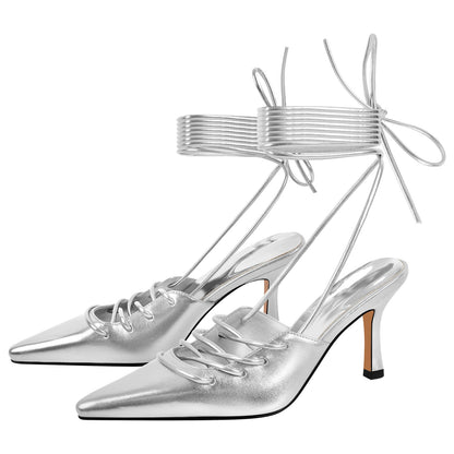 Lace up Pointed Toe Stiletto Pumps - Onlymaker