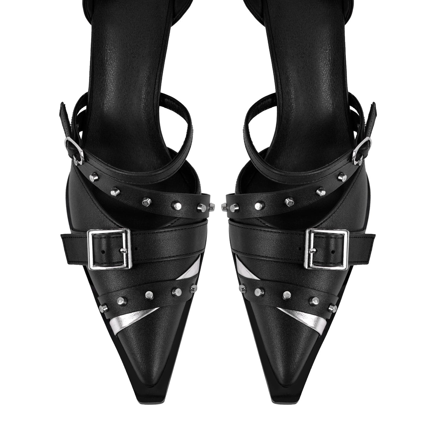 Pointed Toe Rivet Buckle Ankle Strap Pumps - Onlymaker