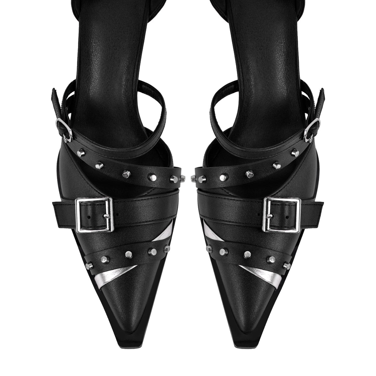 Pointed Toe Rivet Buckle Ankle Strap Pumps - Onlymaker