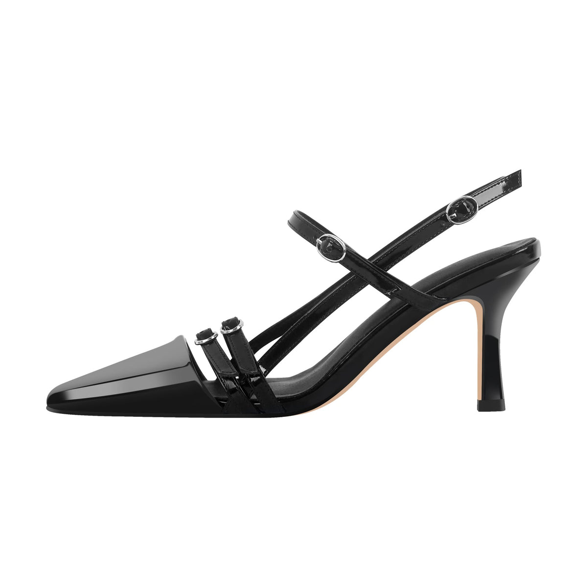 Pointed Toe Hollow Buckle Slingback Pumps - Onlymaker