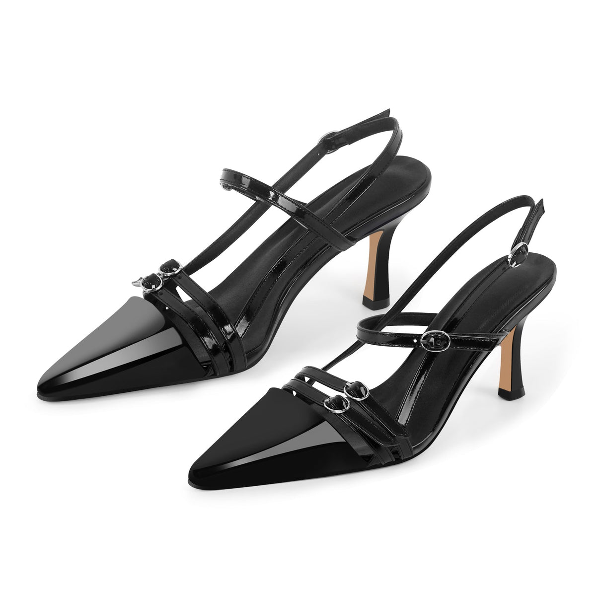 Pointed Toe Hollow Buckle Slingback Pumps - Onlymaker