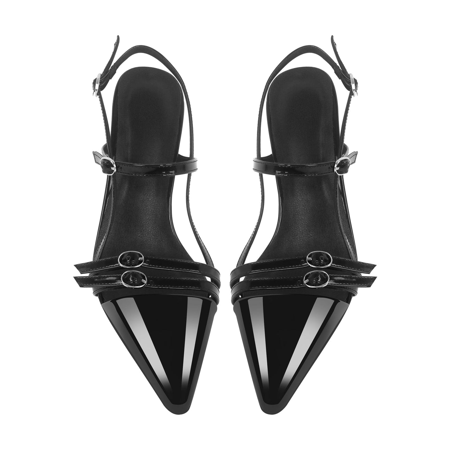 Pointed Toe Hollow Buckle Slingback Pumps - Onlymaker