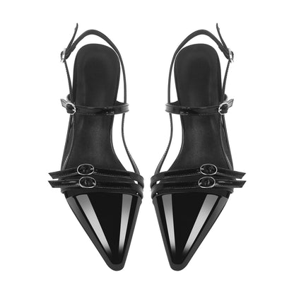 Pointed Toe Hollow Buckle Slingback Pumps - Onlymaker