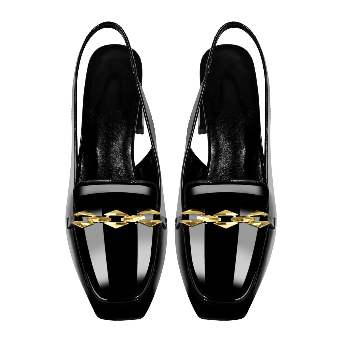 Square Toe Metal Chain Chunky Heel Slingback Pumps - Onlymaker