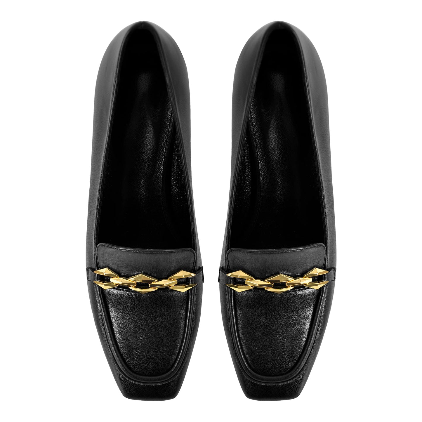 Metal Chain Square Toe Chunky Heel Pumps - Onlymaker