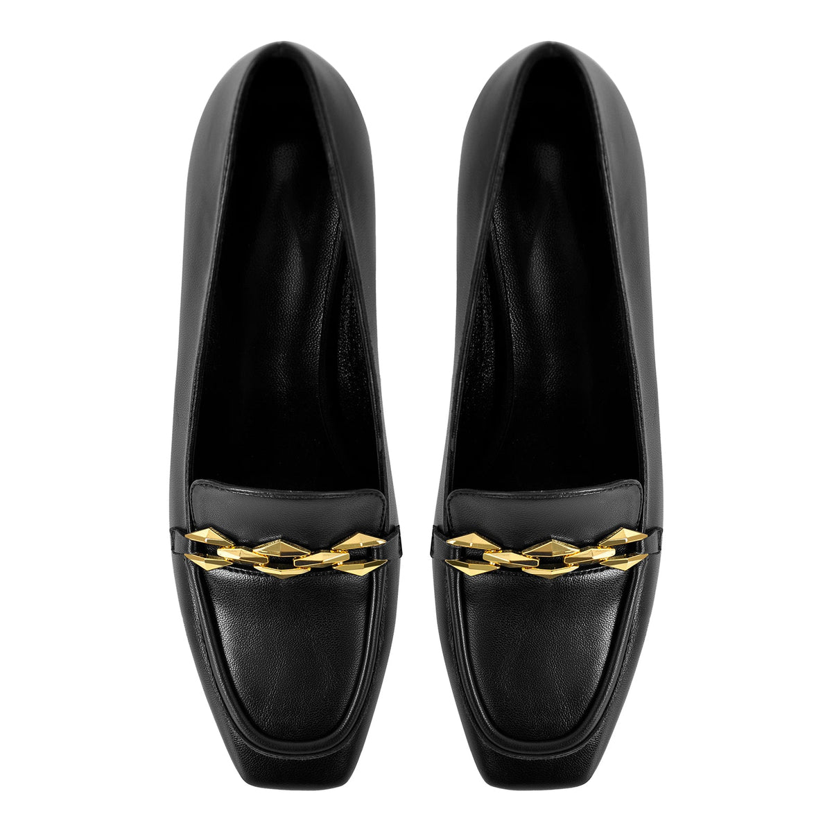 Metal Chain Square Toe Chunky Heel Pumps - Onlymaker