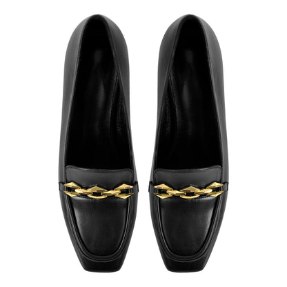 Metal Chain Square Toe Chunky Heel Pumps - Onlymaker