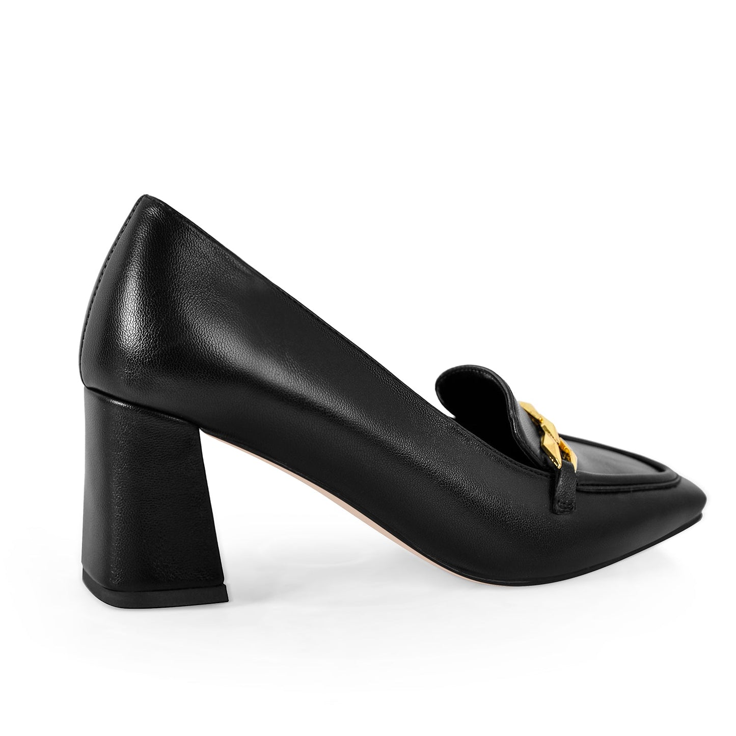 Metal Chain Square Toe Chunky Heel Pumps - Onlymaker