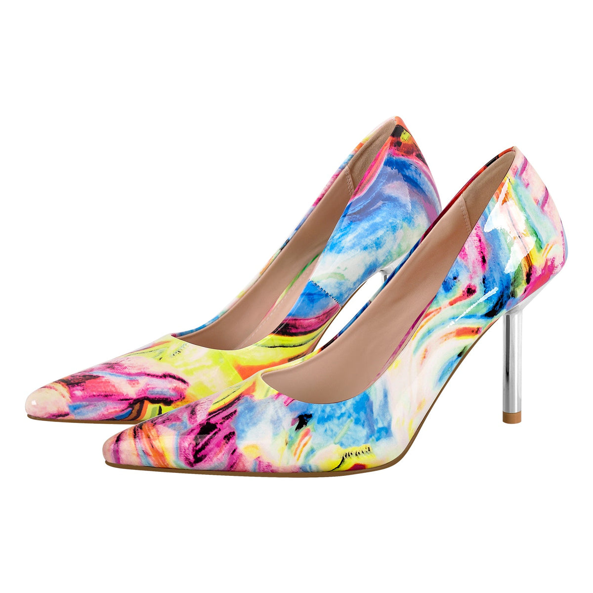 Pointed Toe Gradient Stone Stiletto Pumps - Onlymaker