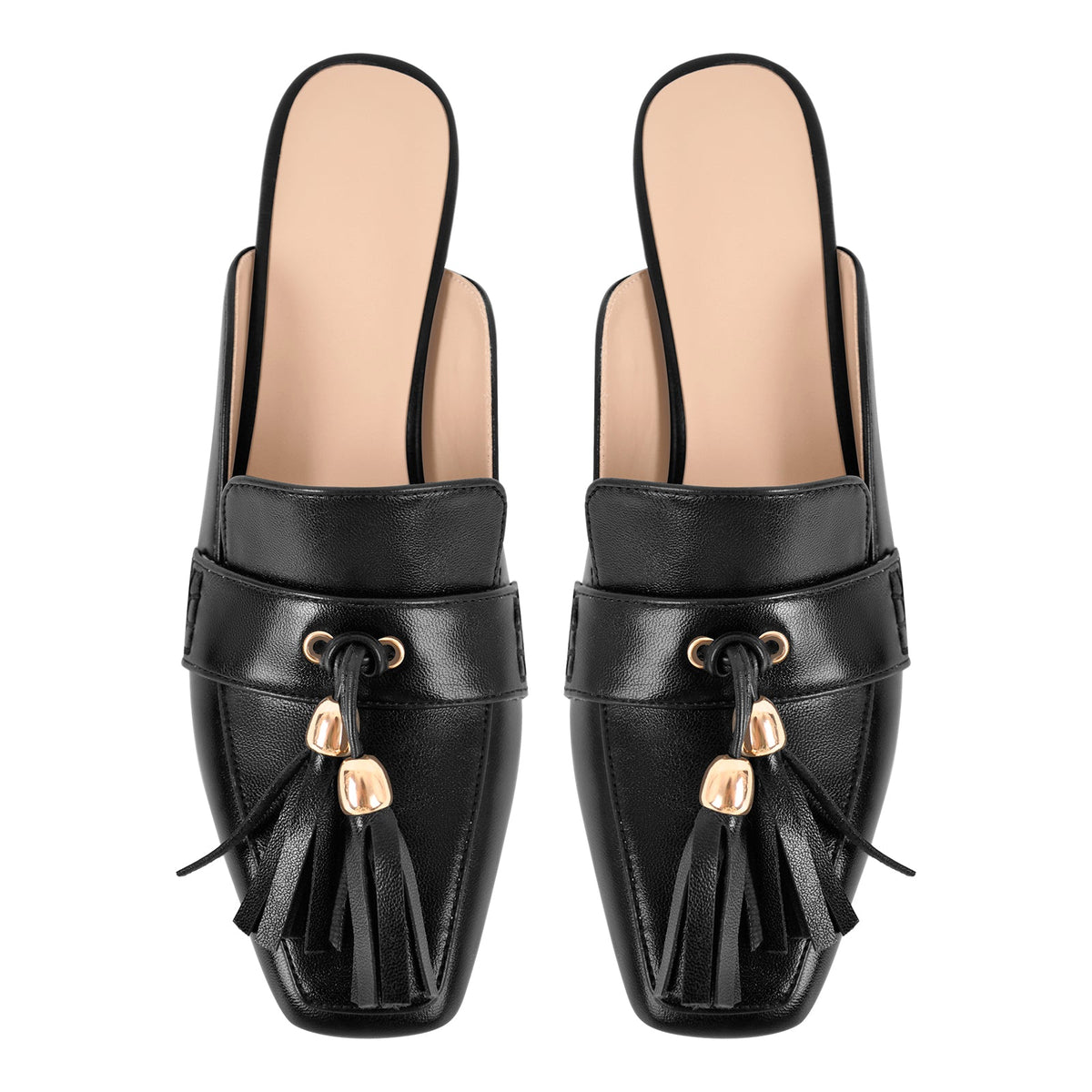 Square Toe Fringe Chunky Heel Mules - Onlymaker