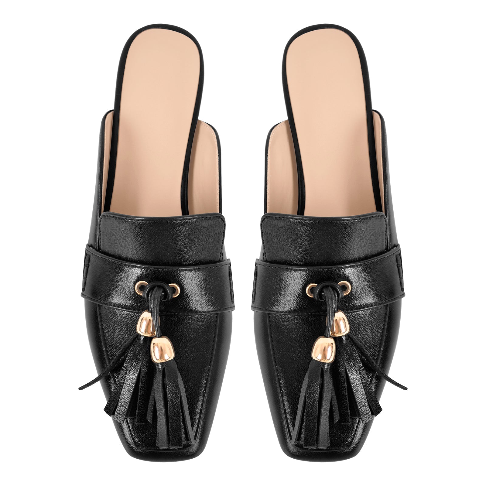 Square Toe Fringe Chunky Heel Mules - Onlymaker