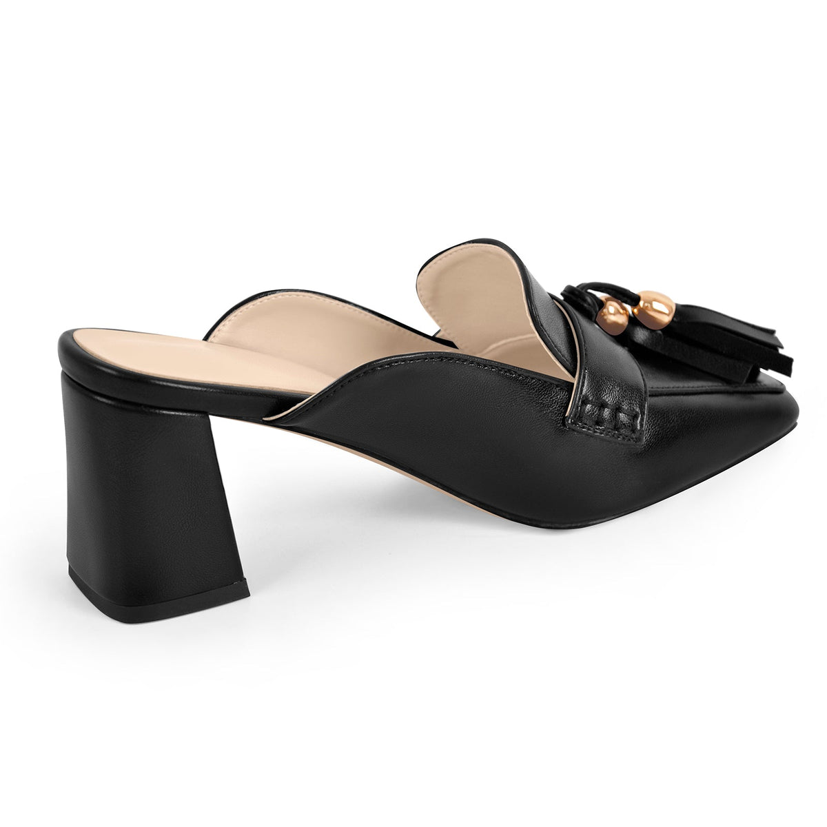 Square Toe Fringe Chunky Heel Mules - Onlymaker