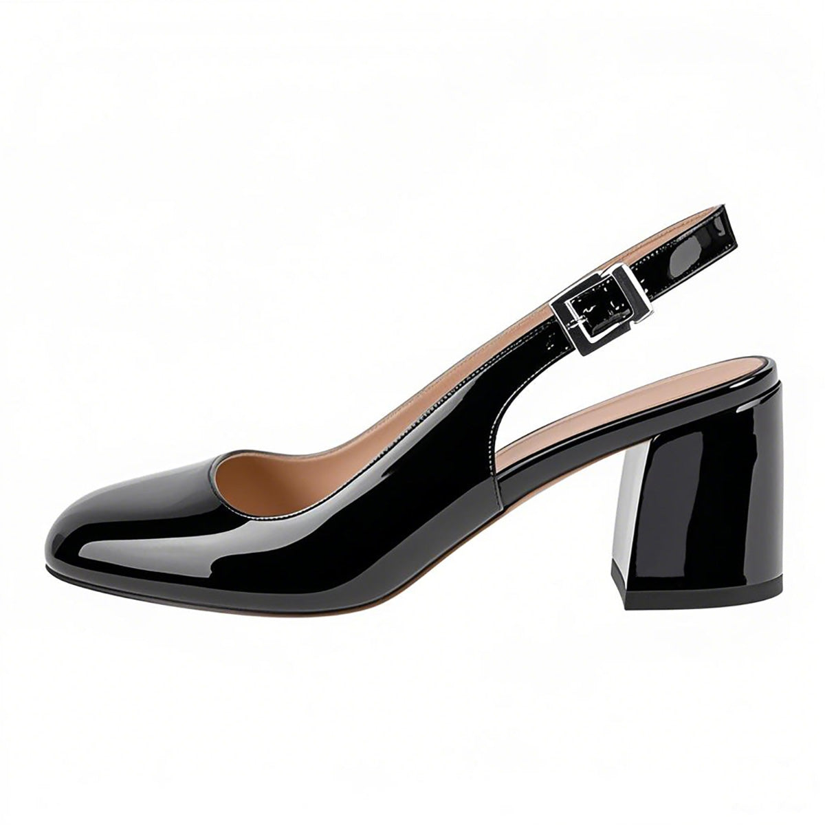 Round Toe Chunky Natural Heels Slingback Pumps - Onlymaker
