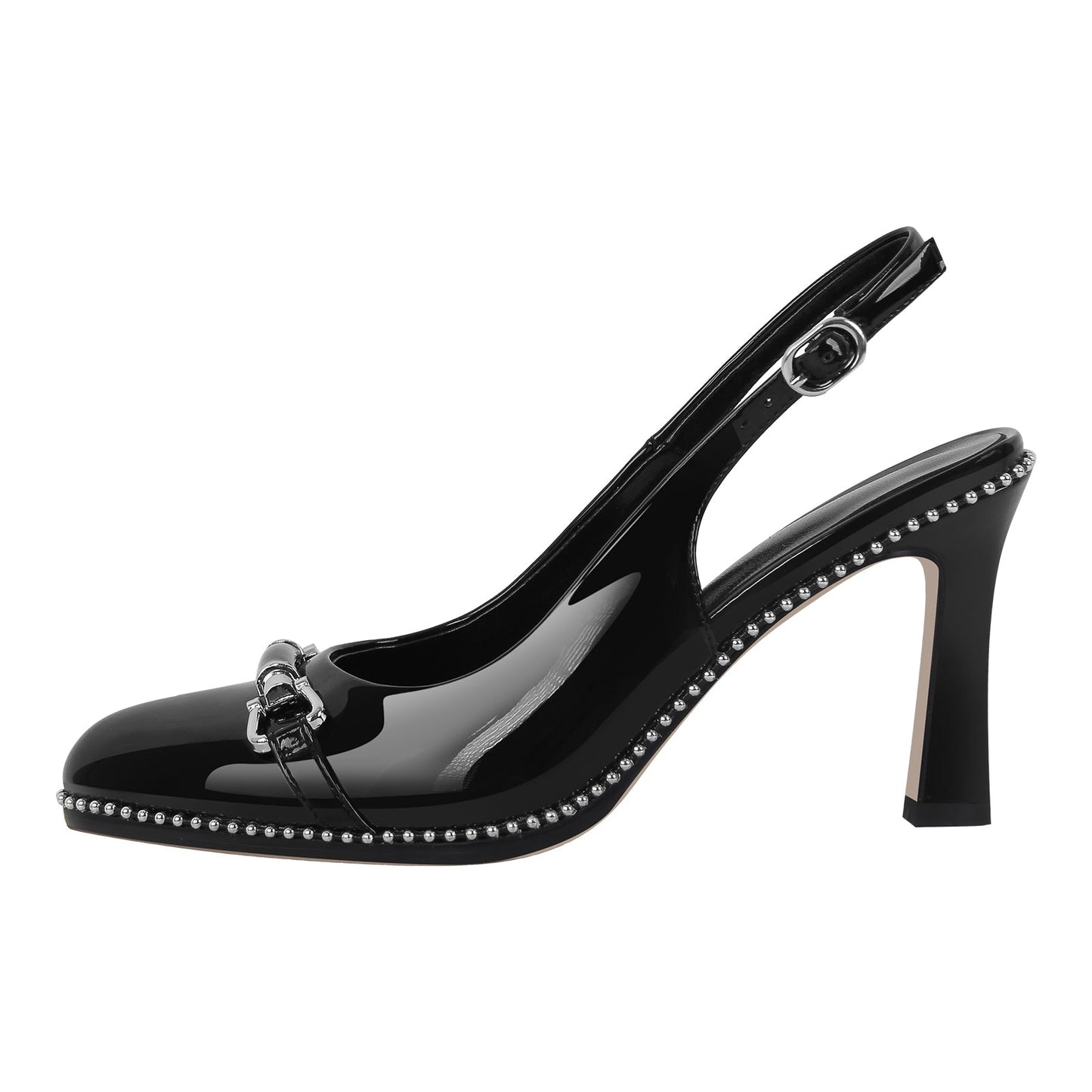 Pointed Toe Rivet Metal Buckle Slingback Pumps - Onlymaker