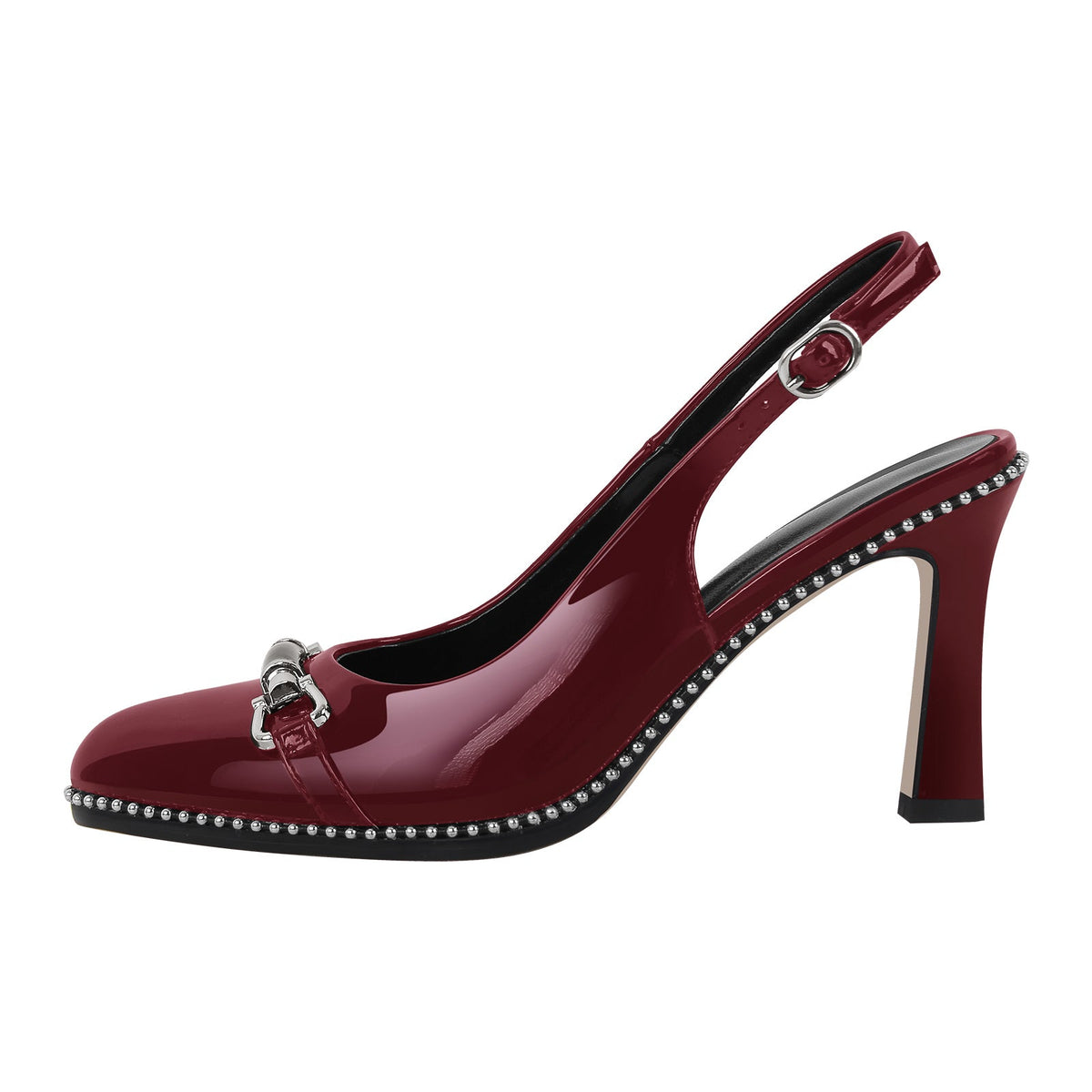 Pointed Toe Rivet Metal Buckle Slingback Pumps - Onlymaker