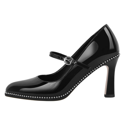 Mary Jane Pointed Toe Rivet Stiletto Pumps - Onlymaker