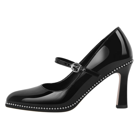 Mary Jane Pointed Toe Rivet Stiletto Pumps - Onlymaker