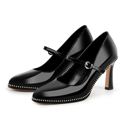 Mary Jane Pointed Toe Rivet Stiletto Pumps - Onlymaker