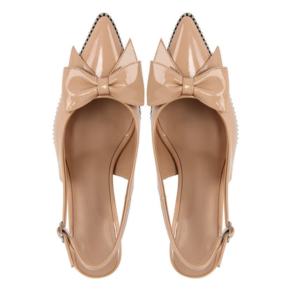 Bow Pointed Toe Rivet Slingback Pumps - Onlymaker