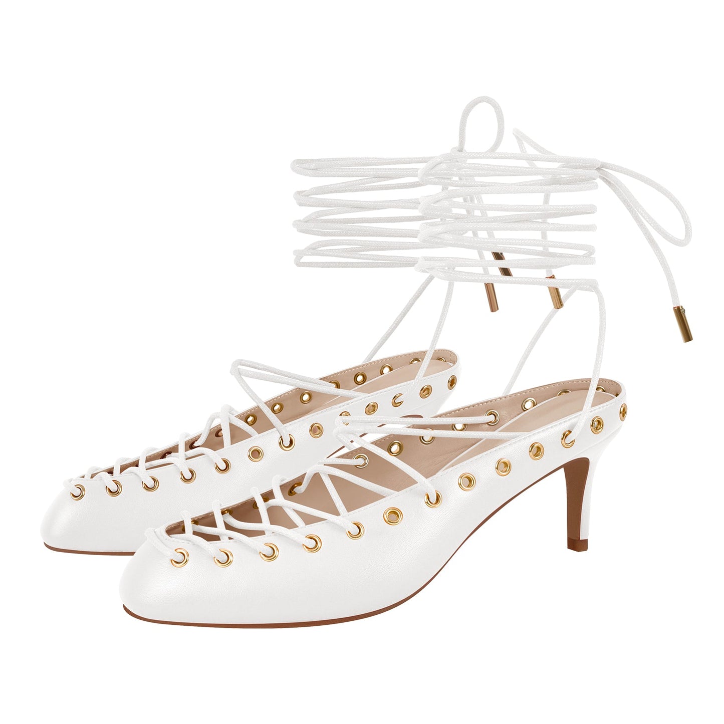 Round Toe Lace-up Mule High Heels - Onlymaker