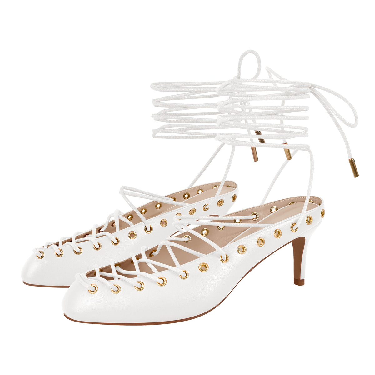Round Toe Lace-up Mule High Heels - Onlymaker