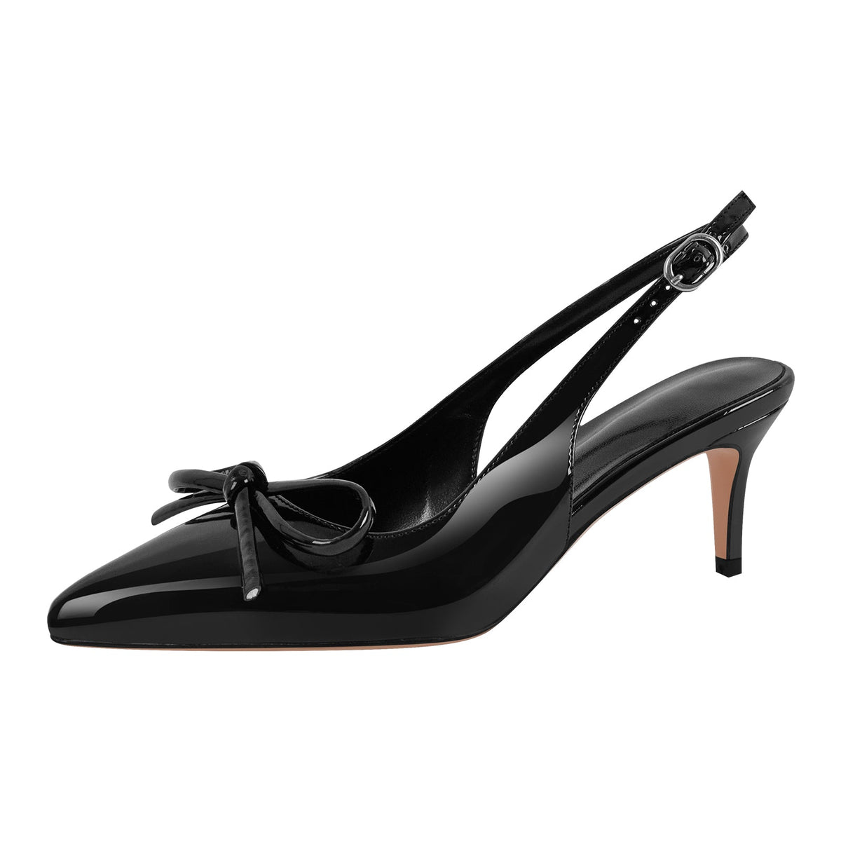 Bow Pointed Toe Patent Leather Slingback Pumps - Onlymaker