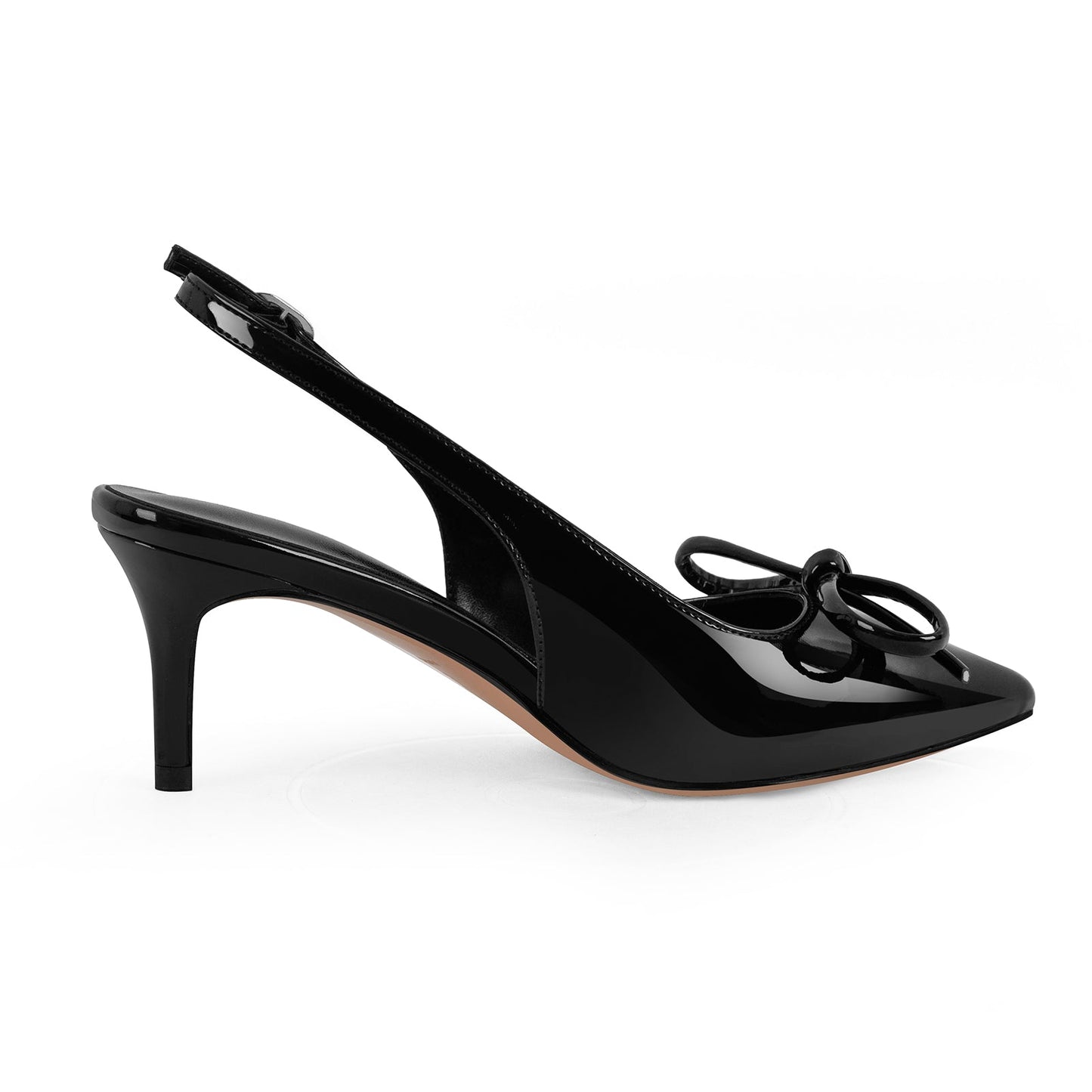 Bow Pointed Toe Patent Leather Slingback Pumps - Onlymaker